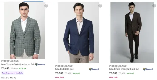 Image of Peter England Mens Readymade Suits Minimum 65% Discount