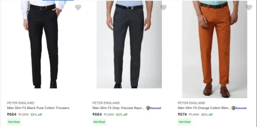 Image of Peter England Men's Trousers at minimum 50% Discount