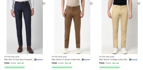Image of Peter England Men's Trousers at minimum 50% Discount