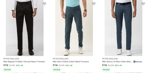 Image of Peter England Men's Trousers at minimum 60% Discount
