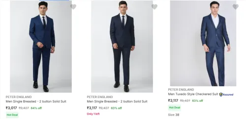 Image of Peter England Men's Suits @ Minimum 60% Discount