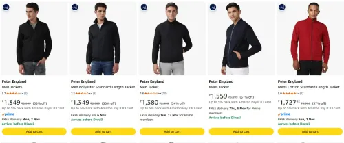 Image of Peter England Men Jackets at minimum 50% Discount