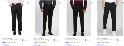 Image of PETER ENGLAND Men's Black Pant At Minimum 65% Discount