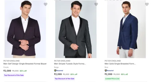 Image of Peter England Men's Readymade Blazers upto 65% Discount
