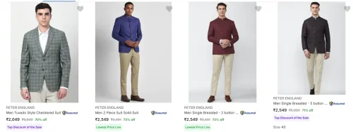 Image of Peter England Men's Readymade Suits at minimum 70% Discount