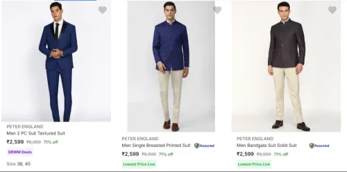 Image of Peter England Men's Readymade Suits at minimum 71% Discount