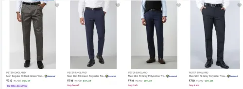 Image of Peter England Men's Trousers at minimum 60% Discount