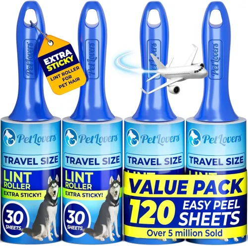 Image of PetLovers Mini Lint Rollers Extra Sticky (4 Pack) - Travel Size Lint Rollers for Pet Hair