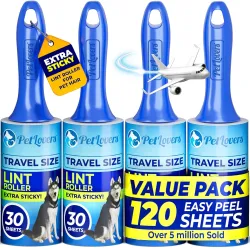 PetLovers Mini Lint Rollers Extra Sticky (4 Pack) - Travel Size Lint Rollers for Pet Hair