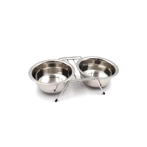 Image of PETS EMPIRE Double Diner Dog Food Bowl | Stainless Steel Dog Bowl Small Size | Basic Pets Feeding Bowl for Cat & Puppy D