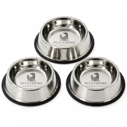 Pets Empire Dog & Cat Bowls Stainless Steel, Pack of 3, Anti-Skid Feeding Bowls for Food & Water, Heavy Duty Metal Pet Bowl, Rust Proof, Dishwasher Safe for Puppies, Cats & Dogs