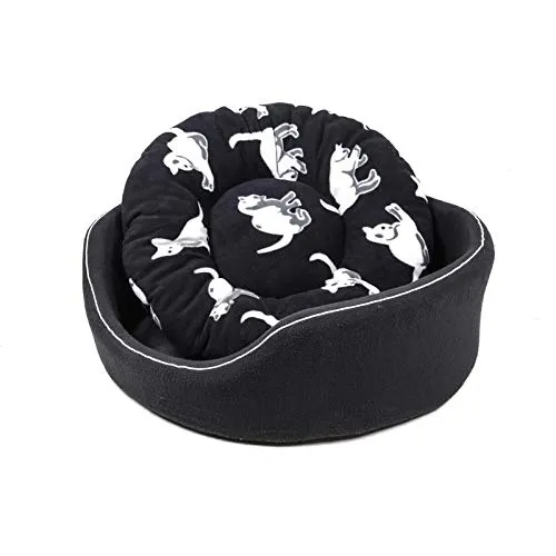 Image of Petslover Foam Filled Round Shape Reversable Dual Pet Print Black Color Ultra