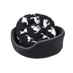 Petslover Foam Filled Round Shape Reversable Dual Pet Print Black Color Ultra