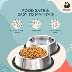 Petworld Pet Feeding Bowl| Dogs & Cats| Scratch Free & Durable Stainless Steel Pet Bowl (720 ml Silver, Black)