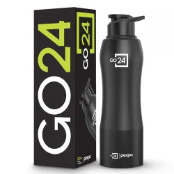 Go24 pexpo Bistro ISI Certified Stainless Steel Fridge Cooling/Sports Sipper Water Bottle 1 Litre, Knight Black|Single Wall| Home, Office, Gym, School, Yoga, Trekking, Men, Women & Kids