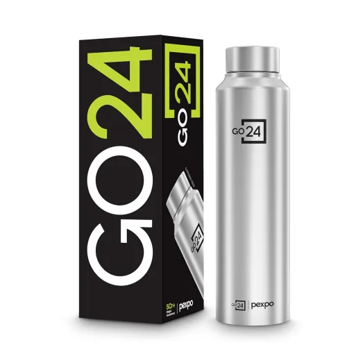 Image of Go24 Pexpo Water Bottle 1 ltr Stainless Steel Sports/Fridge Bottle with Steel Cap | Single Wall | For Home, Office, Gym,