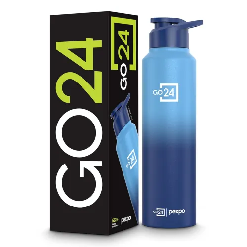 Image of PEXPO Water Bottle 1 ltr Go24 Stainless Steel Sports /Fridge Bottle with Sipper Cap | Single Wall | For Home, Office, Gy