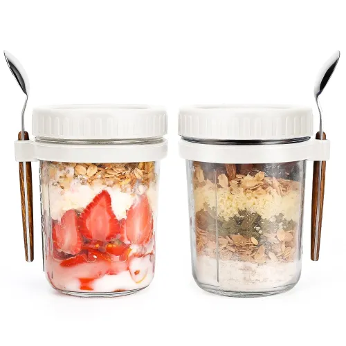 Image of PFUM Glass Overnight Oats Jars With Spoon, 2Pc