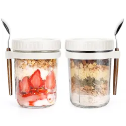 PFUM Glass Overnight Oats Jars With Spoon, 2Pc
