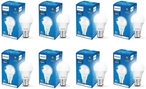 Image of PHILIPS 10 W Basic Standard B22 LED Bulb (White, Pack of 8)