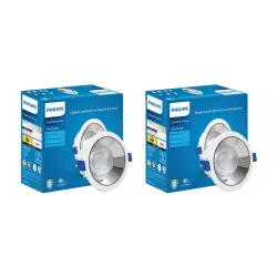 PHILIPS 18 Watt Chrome Reflector LED Ceiling COB Round Spot Light with Focused Beam | Cut Out: 138mm | Warm White, Pack of 2 (Deco Bright)