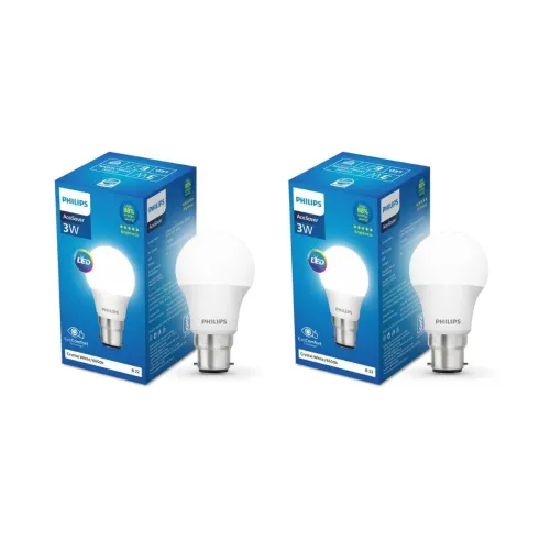 Image of Philips 3-watt LED Bulb | AceSaver LED Bulb | Base: B22 Light Bulb for Home | Crystal White, Pack of 2