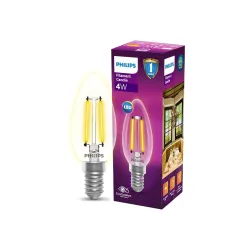 PHILIPS 4-watt Filament Candle LED Bulb | Filament Candle Bulb Home & Decoration|Bulb Base: E14, Color: Warm White|Pack 