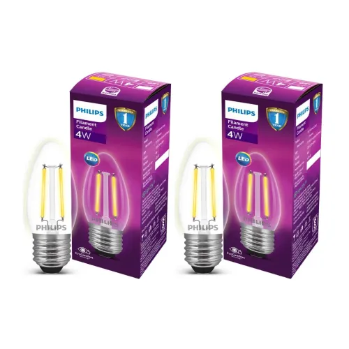 Image of PHILIPS 4W E27 Filament Candle LED Bulb (Pack of 2)