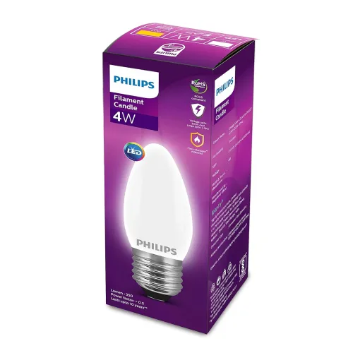 Image of Philips 4-watt Filament Candle LED Bulb | Diffused Candle Bulb for Home & Decoration | Bulb Base: E27, Warm White | Pack