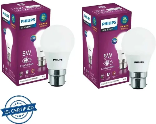 Image of PHILIPS 5 W Basic Standard B22 LED Bulb (White, Pack of 2)