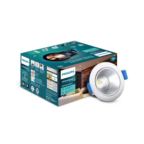Image of Philips 7 Watt Silver Reflector LED Ceiling COB Round Spot Light with Adjustable