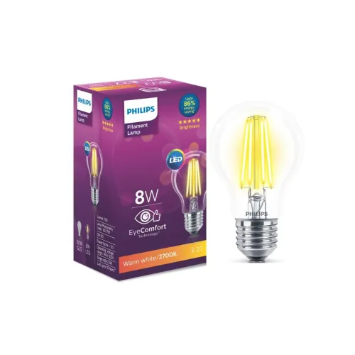 Image of PHILIPS 8-watt E27 A60 LED Glass Filament Bulb