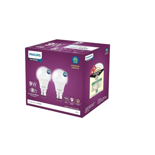 Image of Philips 9-Watts Multipack B22 LED Cool Day White LED Bulb, Pack of 2, (Ace Saver)