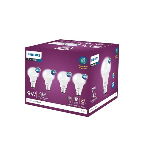 Image of Philips Ace Saver 9 Watt LED Bulb, Base B22 (Cool Day Light), Pack of 4