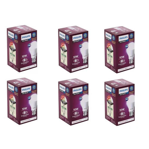 Image of PHILIPS Ace Saver 10W B22 LED Bulb,900lm, Cool Day Light, Pack of 6