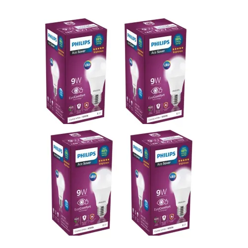 Image of Philips Base E27 9 Watts LED Bulb (Pack of 4, White & Cool Day Light)