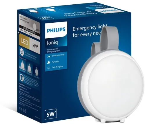 Image of PHILIPS Ioniq 5W Round Portable Rechargeable LED with backup of upto 5 hrs Lantern Emergency Light (Grey)