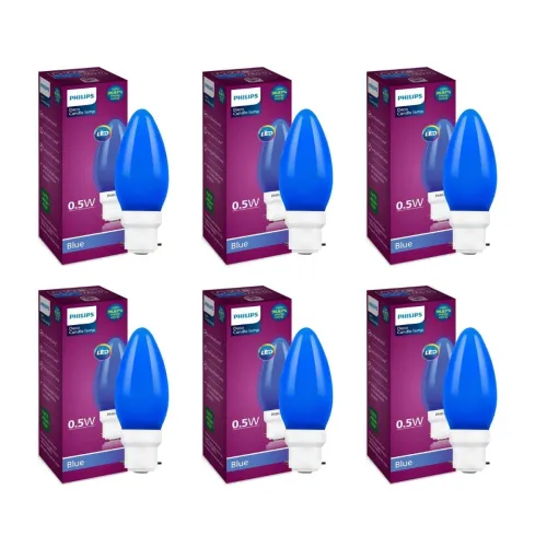 Image of Philips LED Deco Blue 0.5W Glass Candle (Pack of 6)