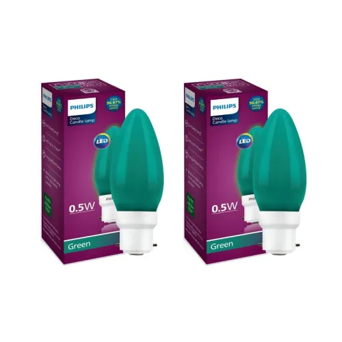 Image of Philips LED Deco Green 0.5W Glass Candle (Pack of 2)
