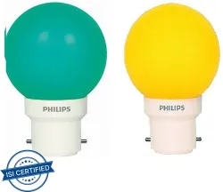 PHILIPS 0.5 W Basic Round B22 LED Bulb (Green, Yellow, Pack of 2)