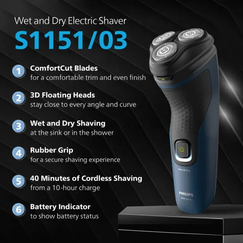 Image of PHILIPS S1151/03 Shaver For Men (Blue)