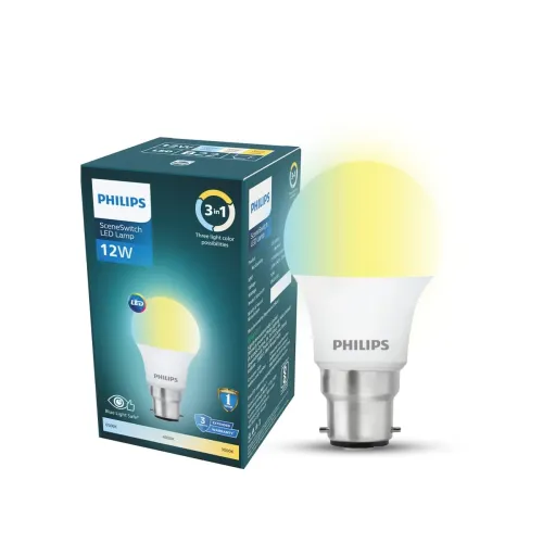 Image of Philips SceneSwitch 12W LED Bulb | 3-in-1 Light Modes CDL-NW-WW | B22 Base | Change Brightness with Wall Switch | Energy