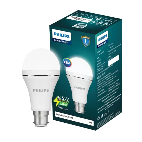Image of PHILIPS Stellar Bright Rechargeable Emergency Inverter LED Bulb, B22 8.5-Watt-Crystal White(Pack of 1)