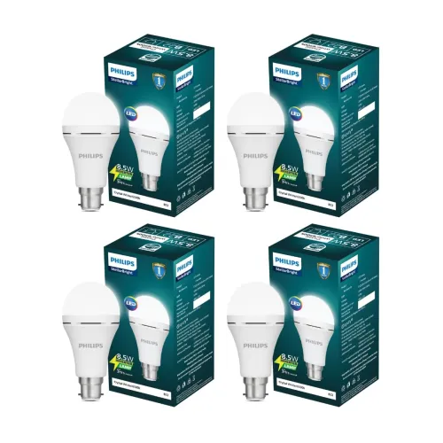 Image of Philips Stellar Bright Rechargeable Emergency Inverter LED Bulb, B22 8.5-Watt-Crystal White(Pack of 4)