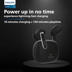 Philips TAT1150BK/94 Premium Wireless Earbuds with ANC, Quad Mic ENC, Up to 55 Hr Playtime,13mm Neodymium Drivers,Multip
