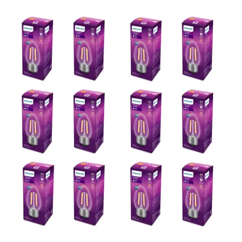 Image of Philips 4-Watt 400-lumen Clear Candle E27 Base (Warm White, Pack of 12) - Decorative, Ambience for Chandeliers, Wall lig