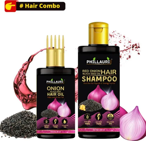 Image of Phillauri Hair Regrowth Combo – Onion Shampoo (100ml) & Hair Oil (60ml)