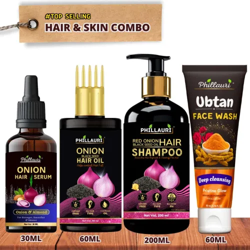 Image of Phillauri Red Onion Hair Combo Kit and Ubtan Facewash (4 Items in the set)