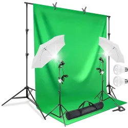 Photography Continuous Umbrella Studio Lighting Kit with Chromakey Green Screen Photo Background Backdrop Stand 