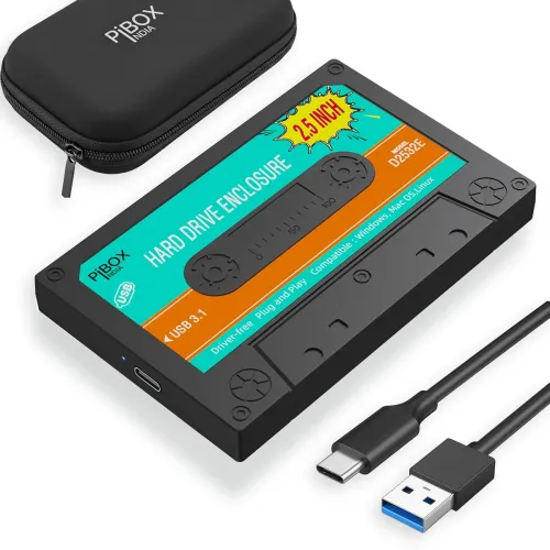 Image of PiBOX 2.5 inch Hard Drive Enclosure Type c Retro Casette, PiBOX India 6Gbps USB 3.1 to SATA III Tool-Free External Hard 